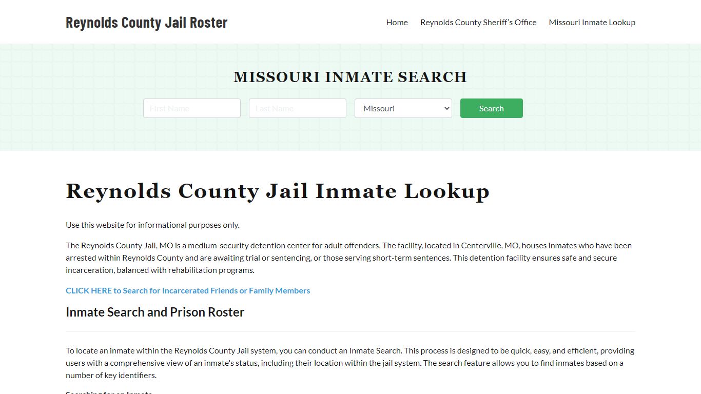 Reynolds County Jail Roster Lookup, MO, Inmate Search