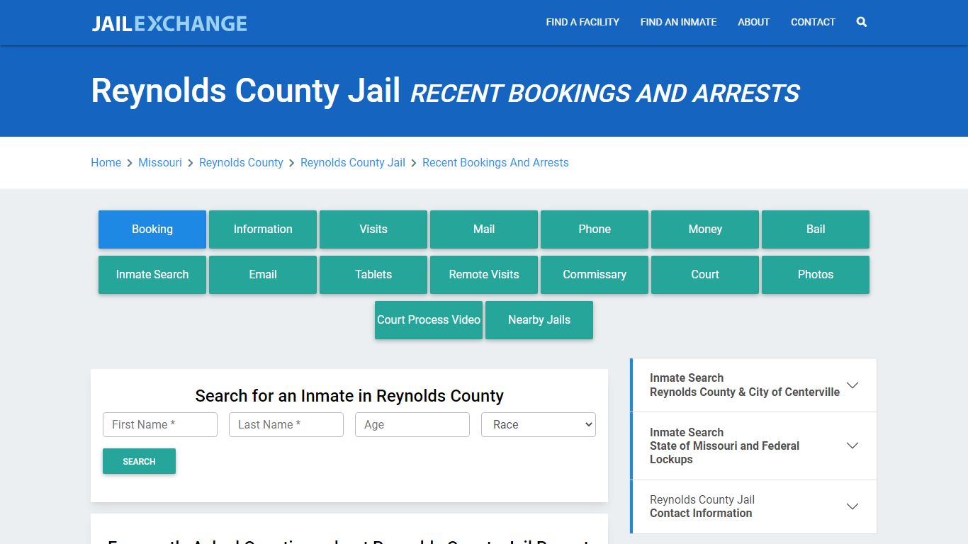 Reynolds County Jail Recent Bookings And Arrests - Jail Exchange