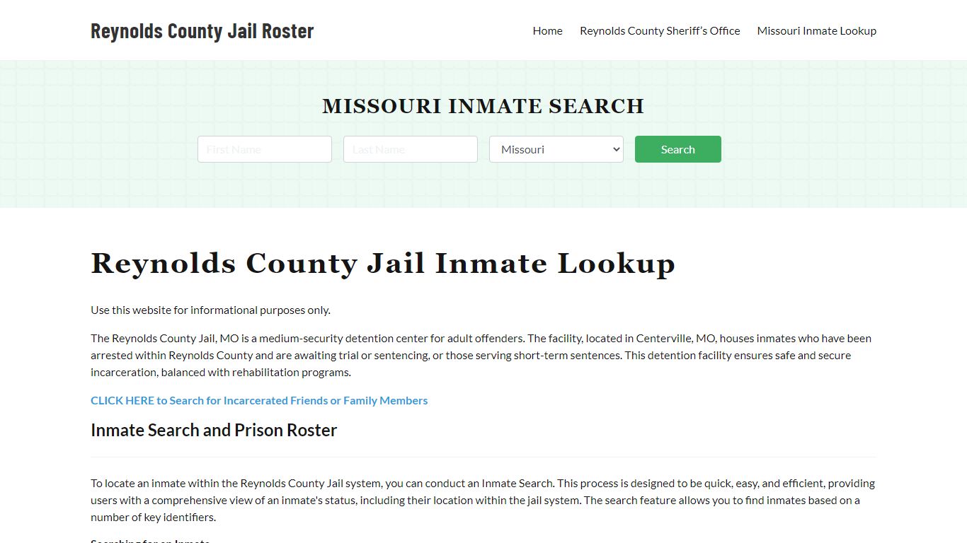 Reynolds County Jail Roster Lookup, MO, Inmate Search